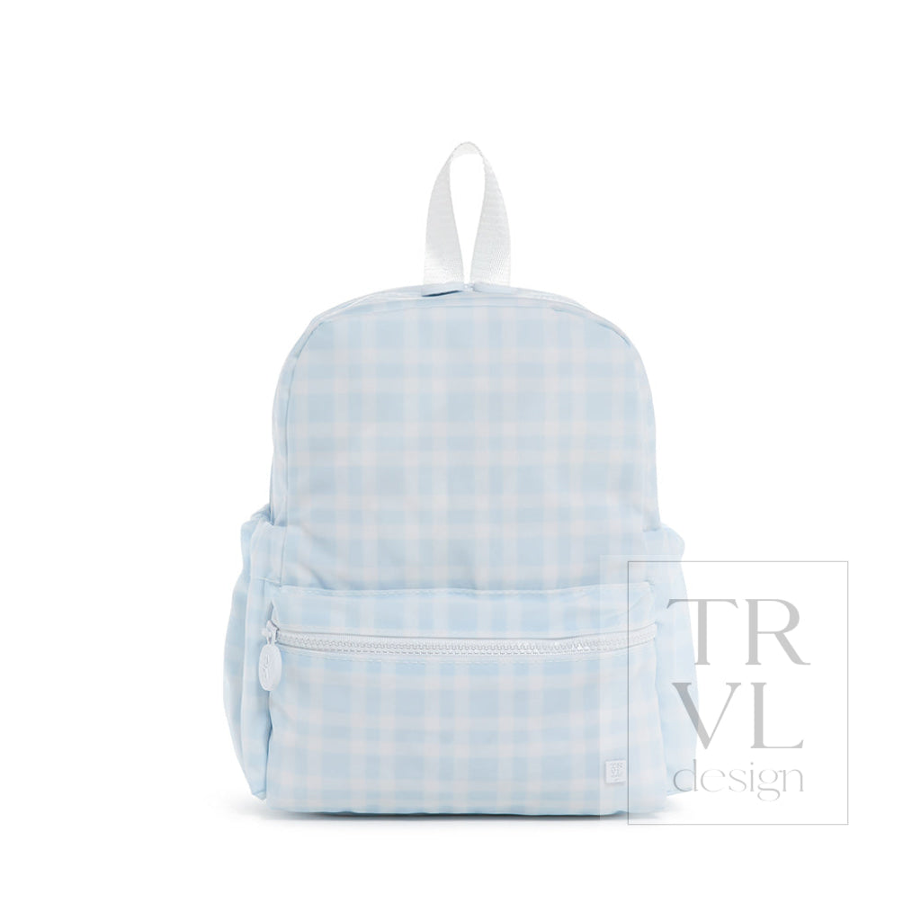 images of a mini blue backpack Personalized Suede Leather Interior Slot Pocket Interior Vee Backpack Mini | Mystic