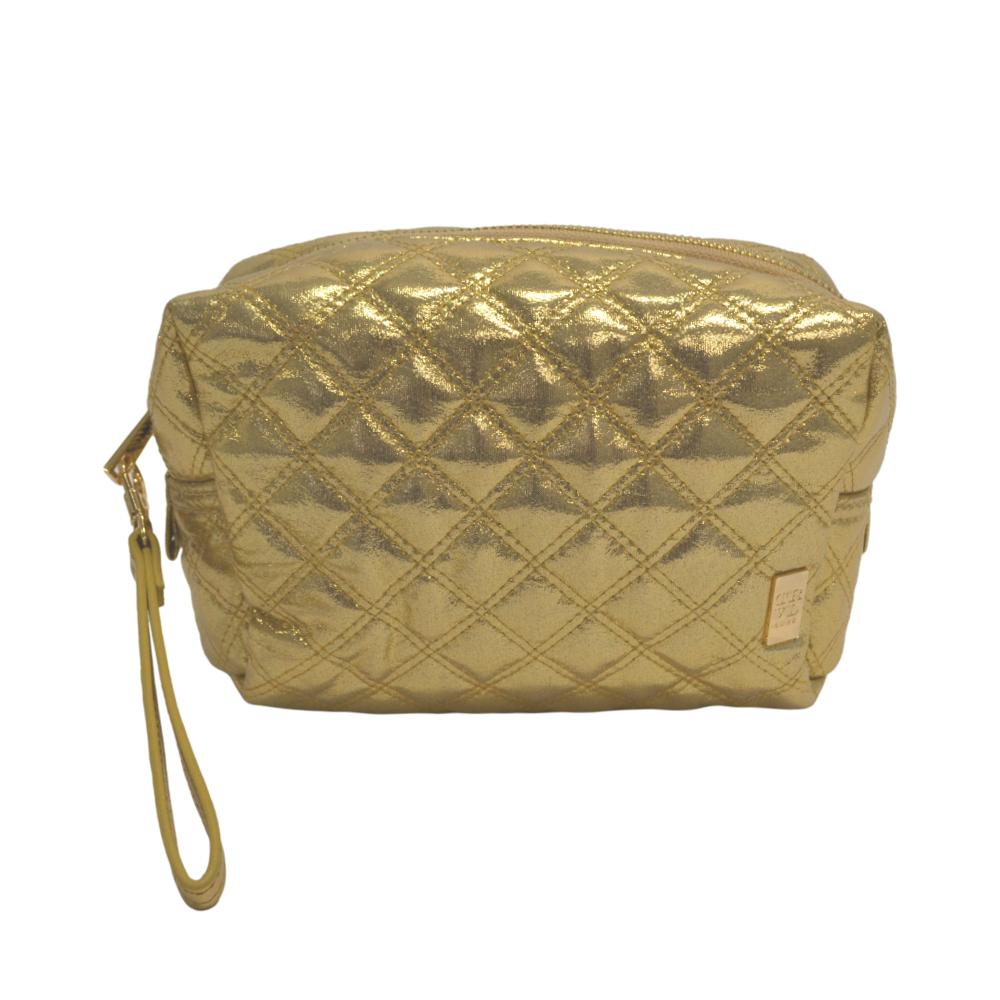 Cosmetic Bag - Luxe Large Dome Bag - Quilted Gold