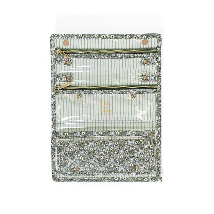 LUXE JEWELRY WALLET - SURREY with Green Pinstripe Liner - Jewelry Holders