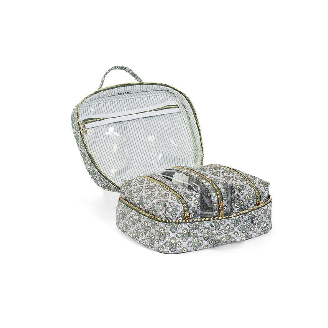 LUXE TRVL 2 Cosmetic Toiletry Case - SURREY with Green Pinstripe Liner - Cosmetic &amp; Toiletry Bags