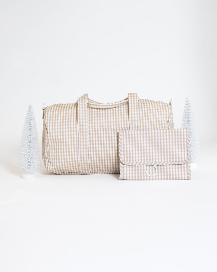 Weekender Gift Set - Duffel And Hanging Bag Gingham Khaki