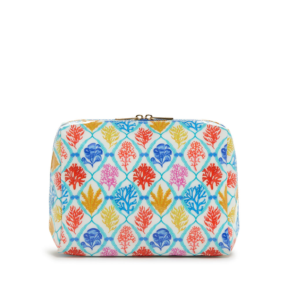Luxe Gloss Double Zip Lg - Aqua Coral Cosmetic & Toiletry Bags