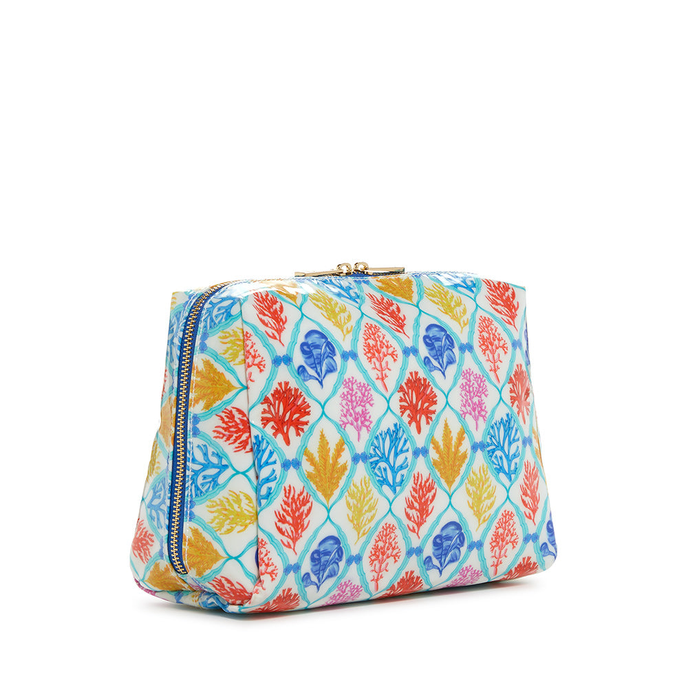 Luxe Gloss Double Zip Lg - Aqua Coral Cosmetic & Toiletry Bags