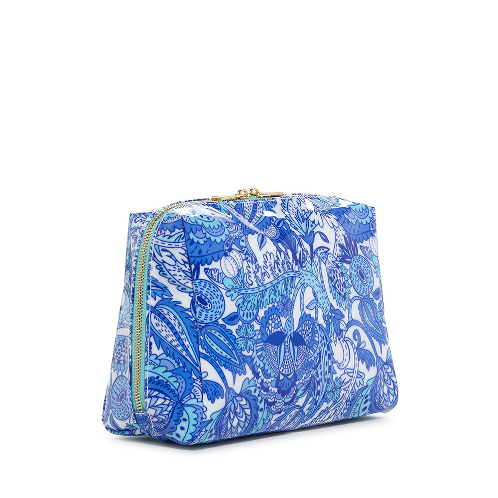 Luxe Gloss Double Zip Lg - Blue Paisley Cosmetic & Toiletry Bags