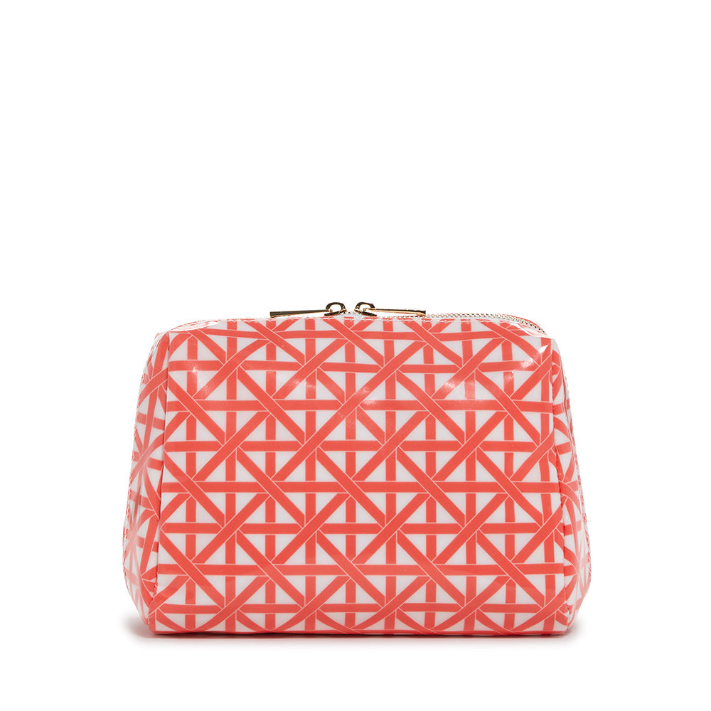 Luxe Gloss Double Zip Med - Trellis Coral Cosmetic & Toiletry Bags