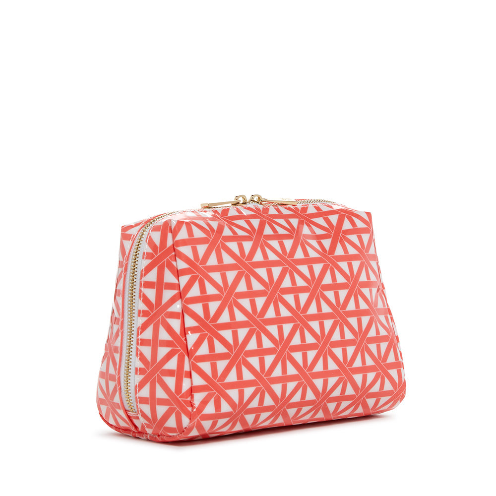 Luxe Gloss Double Zip Med - Trellis Coral Cosmetic & Toiletry Bags