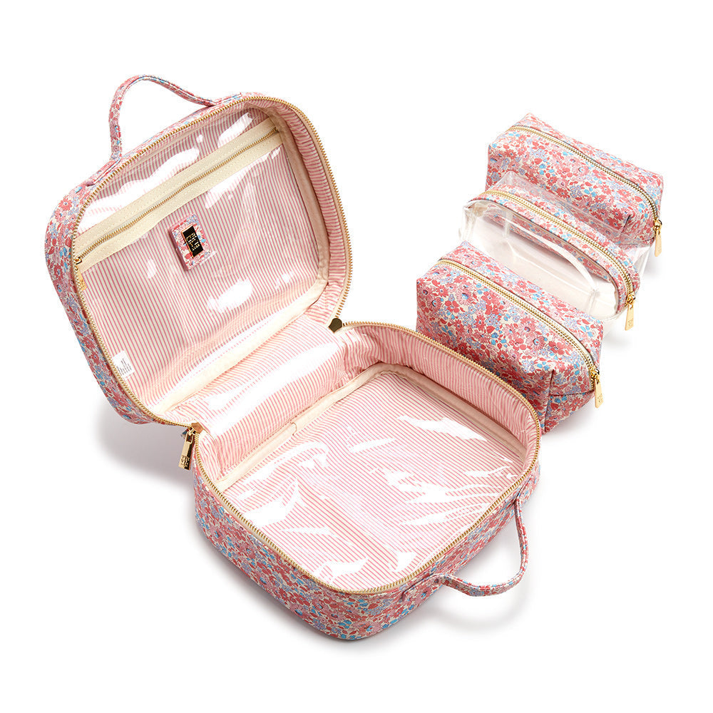 Luxe Trvl2 Cosmetic Toiletry Case - Marseille With Pink Pinstripe Liner* New!