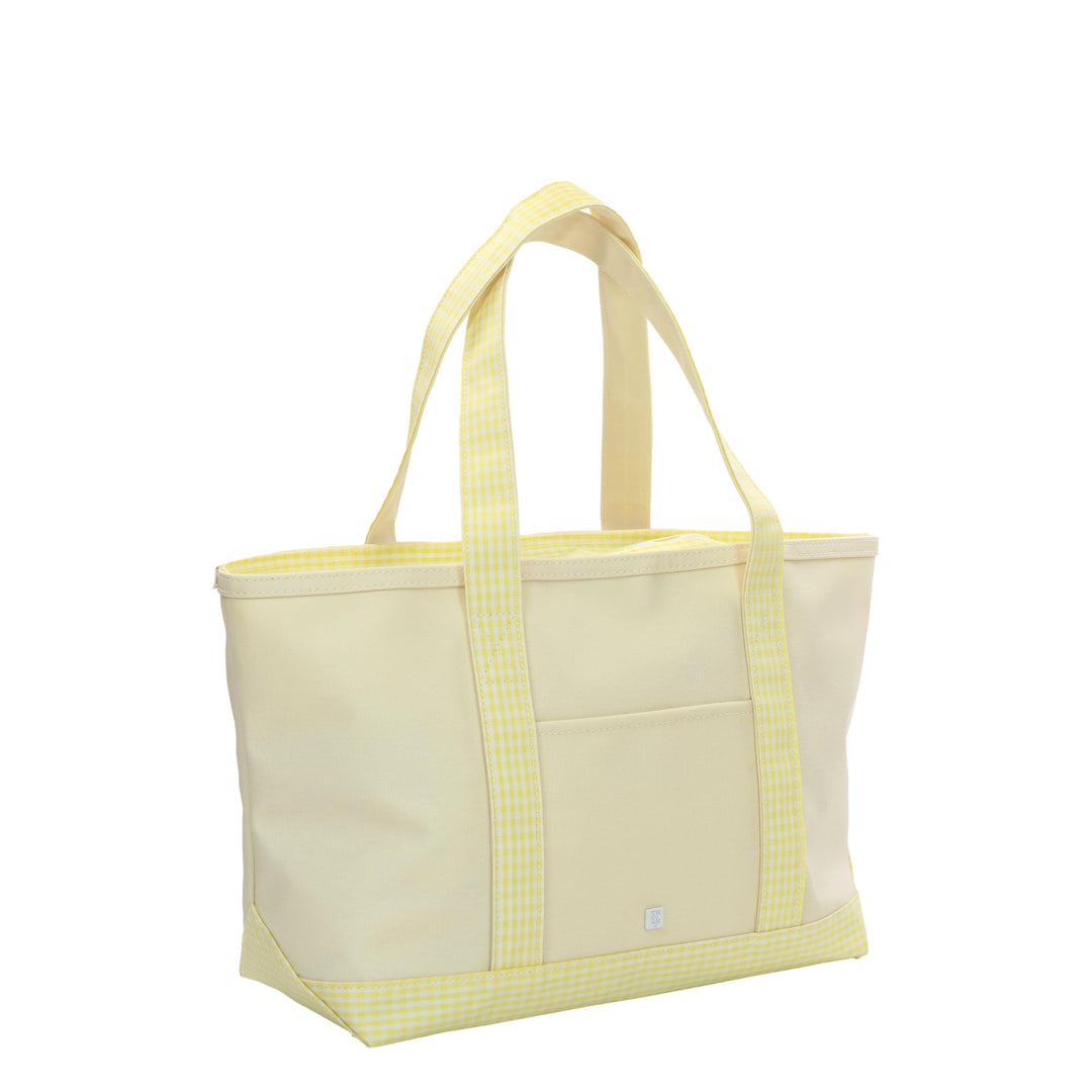 Medium Tote - Coated Canvas Natural with Buttercup Gingham Trim