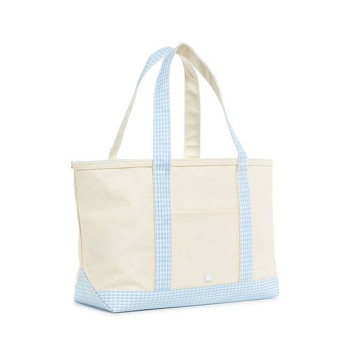 Medium Tote - Coated Canvas Natural with Mist Gingham Trim