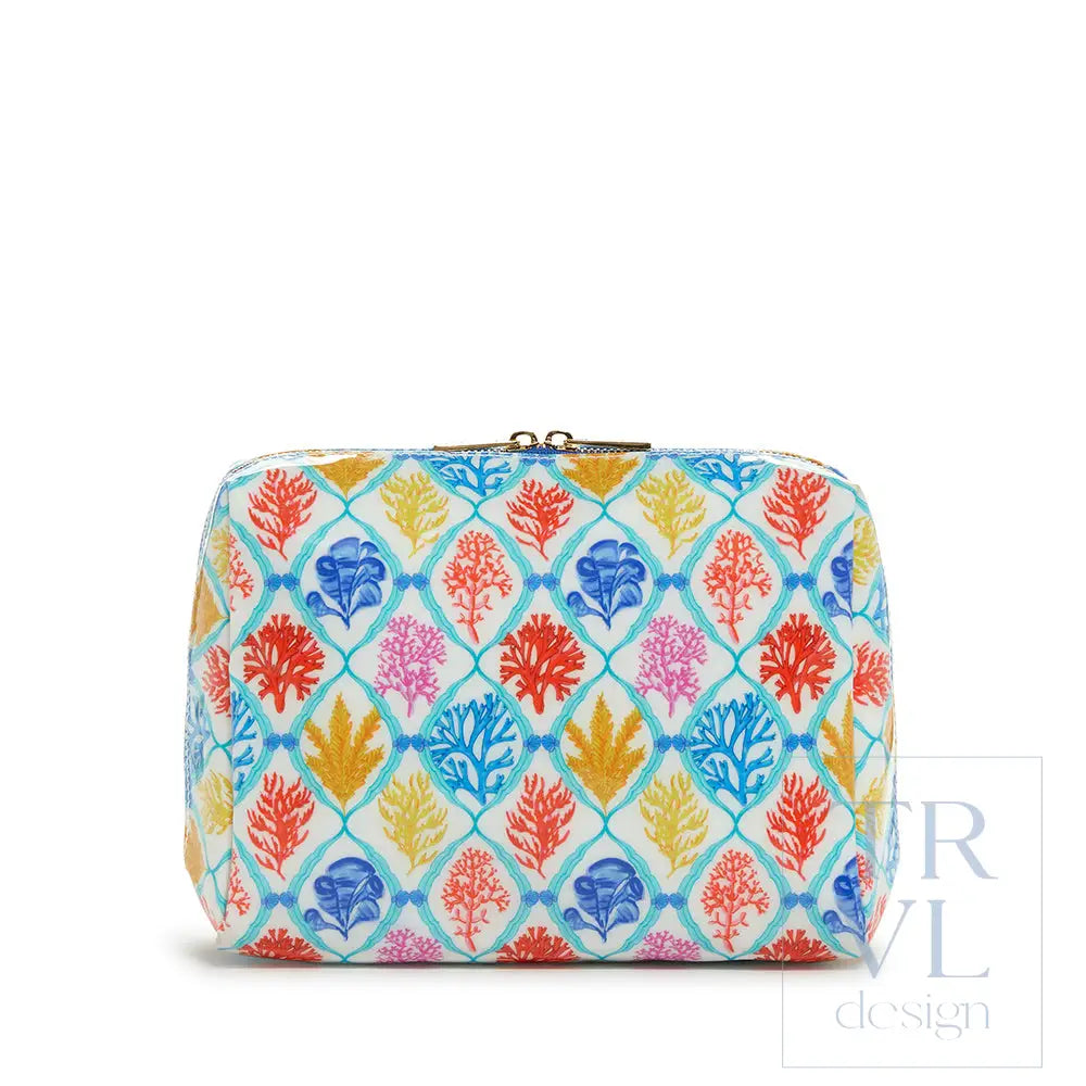 Luxe Gloss Double Zip Lg - Aqua Coral Cosmetic & Toiletry Bags