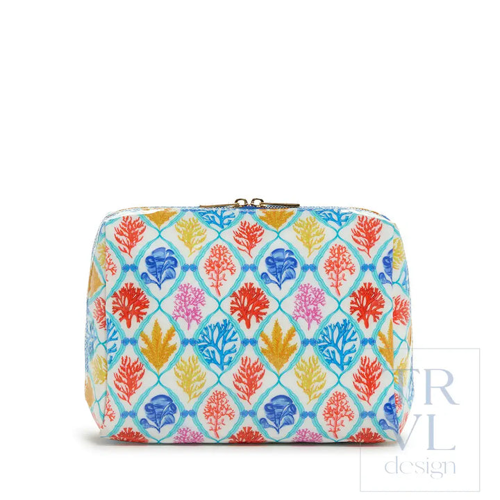 Luxe Gloss Double Zip Lg - Aqua Coral Cosmetic & Toiletry Bags