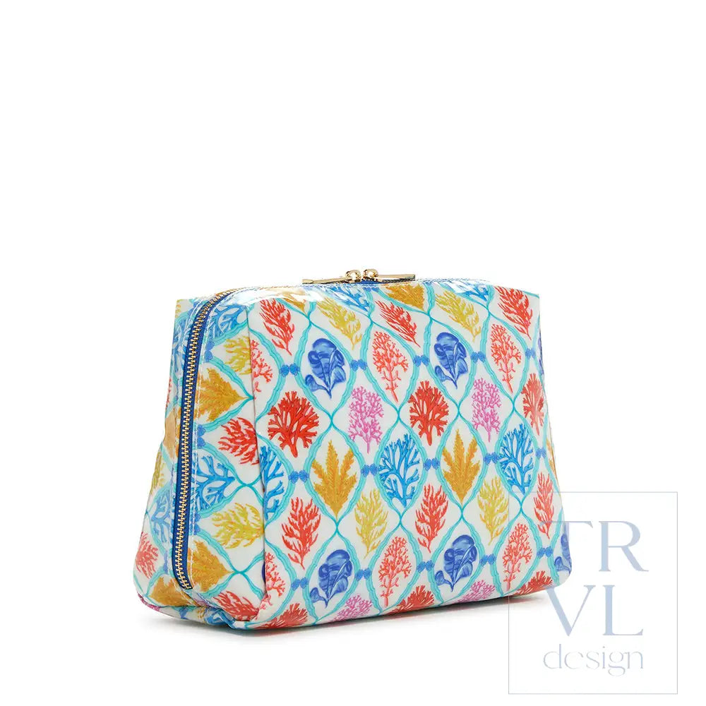 Luxe Gloss Double Zip Lg - Aqua Coral Cosmetic & Toiletry Bags