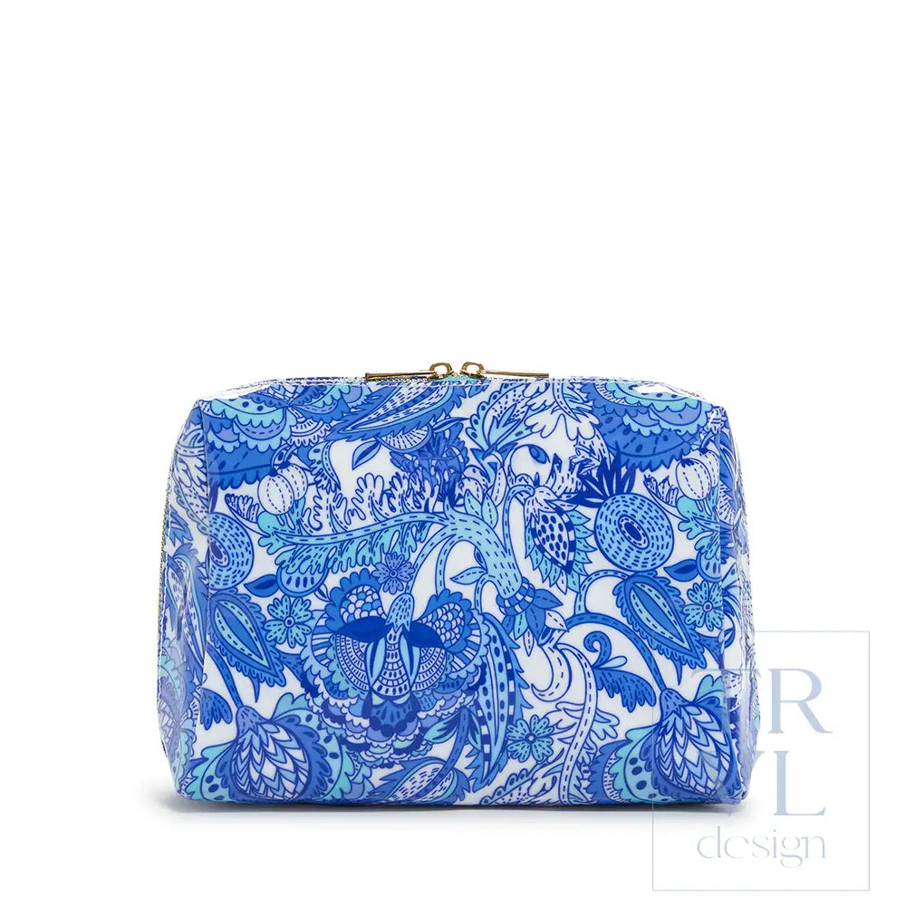 Luxe Gloss Double Zip Lg - Blue Paisley Cosmetic & Toiletry Bags