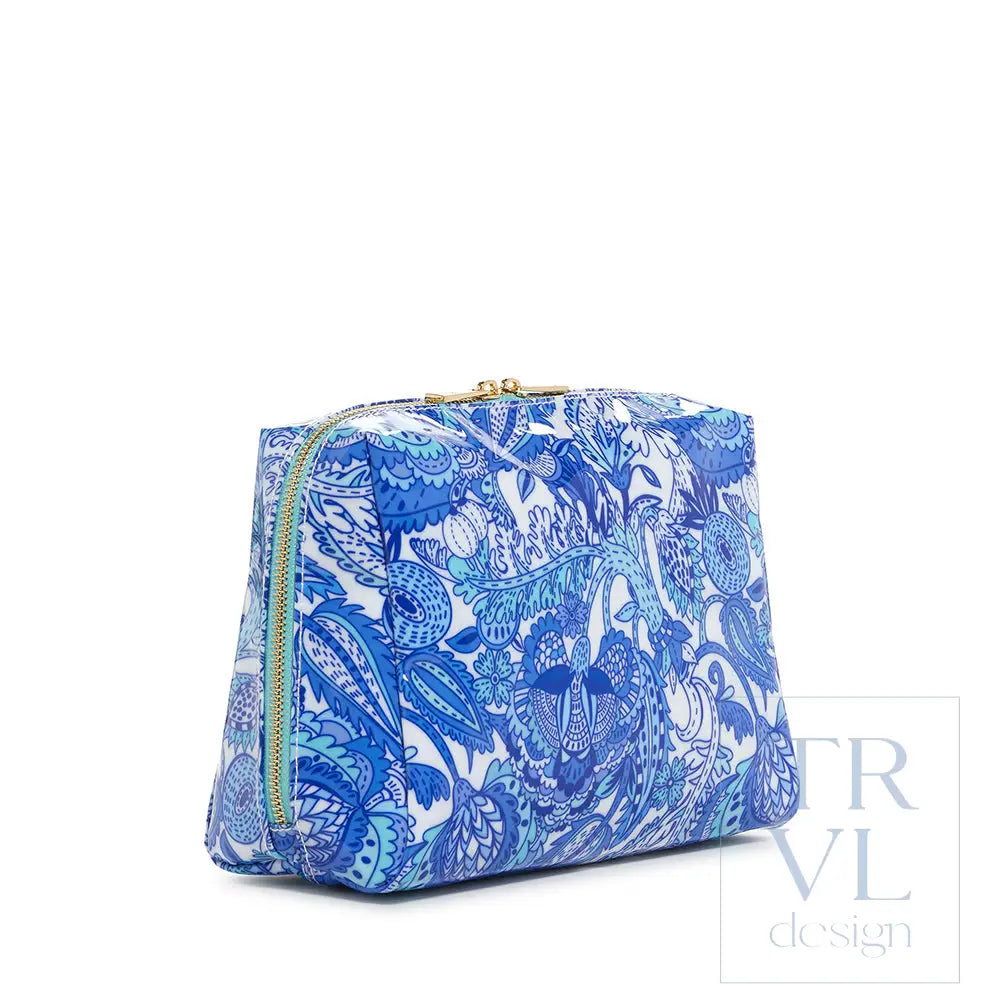 Luxe Gloss Double Zip Lg - Blue Paisley Cosmetic & Toiletry Bags