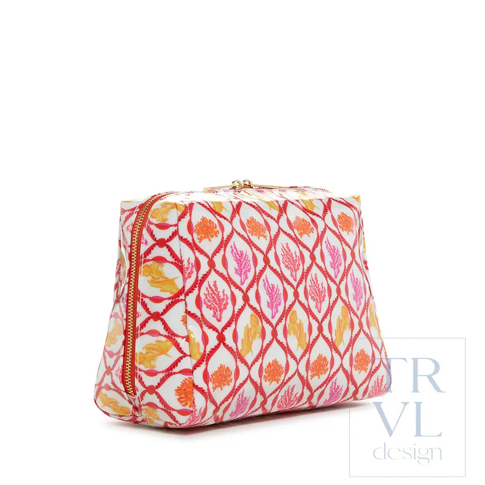 Luxe Gloss Double Zip Lg - Red Coral Cosmetic & Toiletry Bags