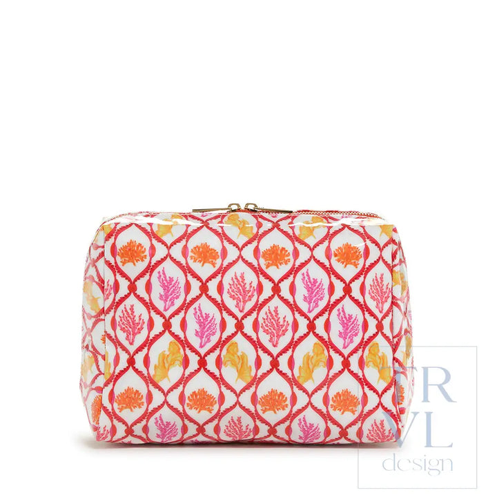 Luxe Gloss Double Zip Lg - Red Coral Cosmetic & Toiletry Bags