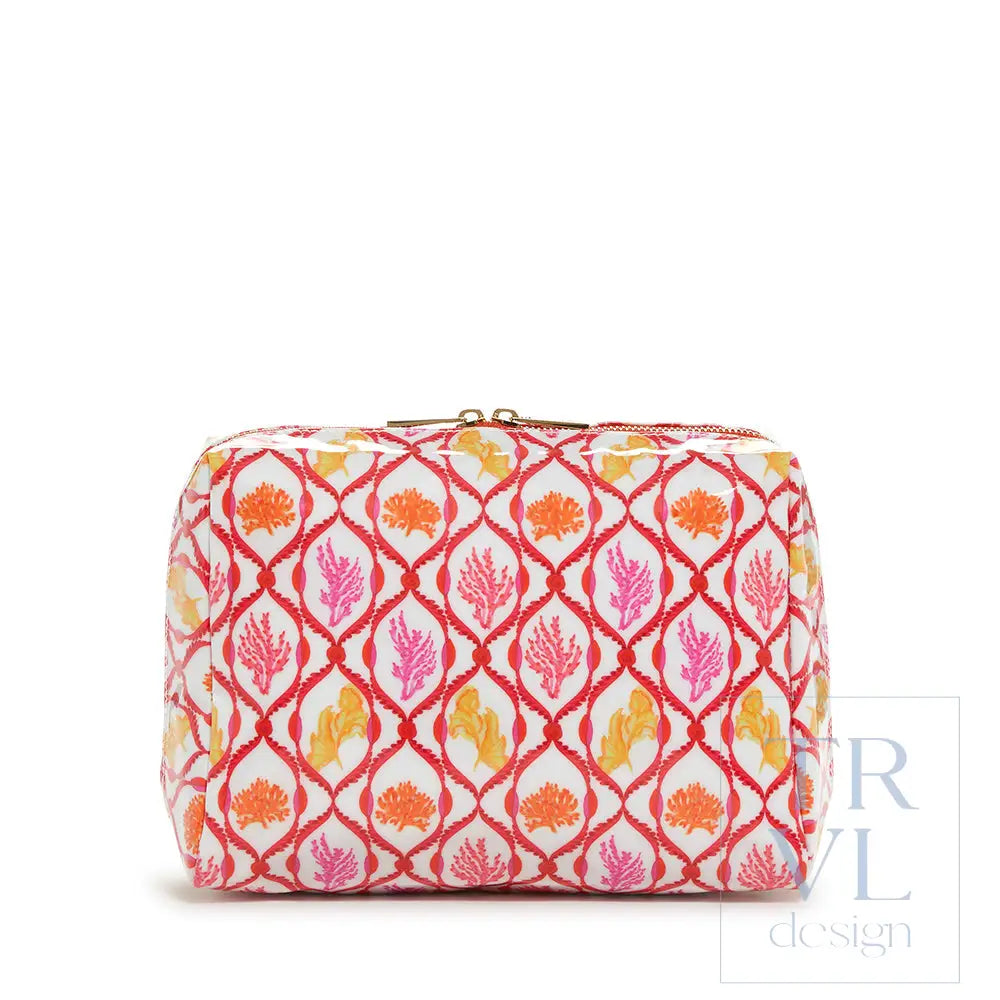 Luxe Gloss Double Zip Lg - Red Coral Cosmetic & Toiletry Bags