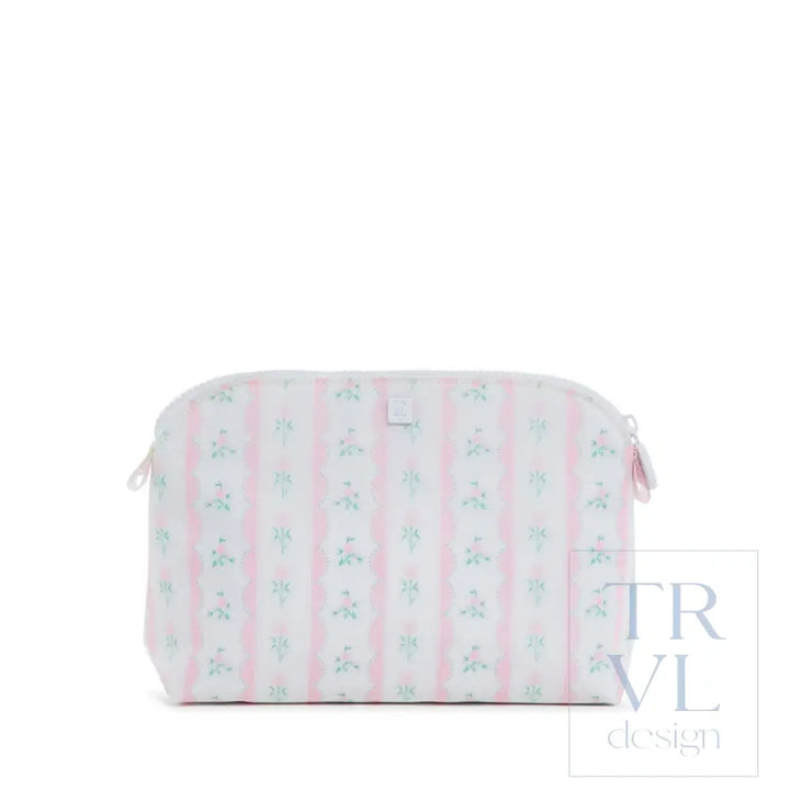 Goodie Cosmetic Bag - Ribbon Floral Pink Cosmetic &amp; Toiletry Bags