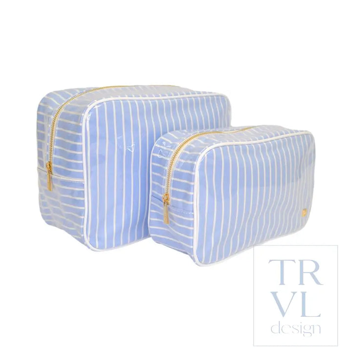 LUXE GLOSS OVERLAY XL GLAM + GO GLAM COASTAL SET - SURF STRIPE (Dark Blue) - Cosmetic &amp; Toiletry Bags