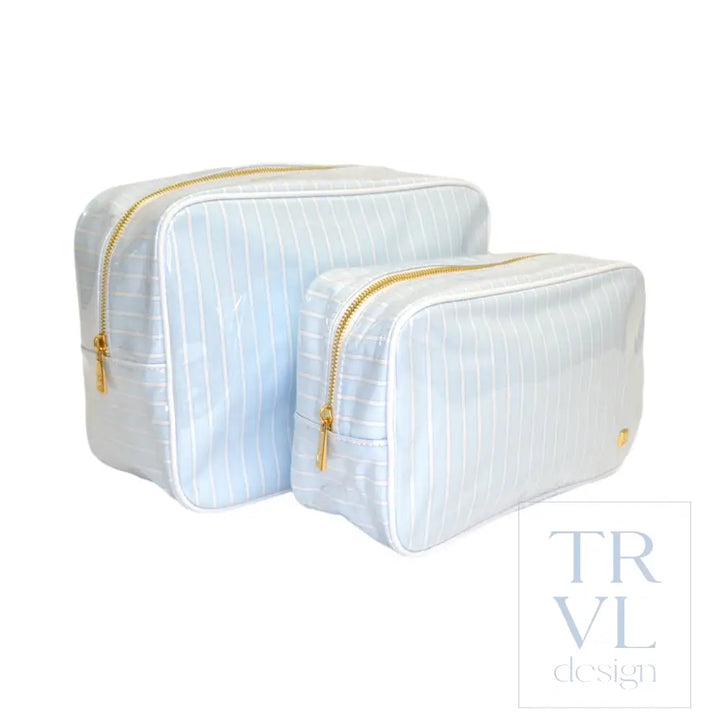 LUXE GLOSS OVERLAY XL GLAM + GO GLAM COASTAL SET - SKY STRIPE (Light Blue) - Cosmetic &amp; Toiletry Bags