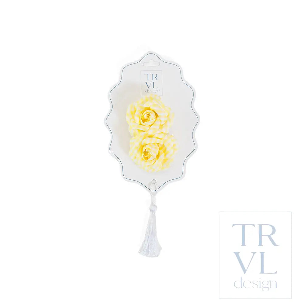 Signature Hair Accessories - Flower Clip Set 2 - Pre pack 2 - Gingham Buttercup - Hair Accessories