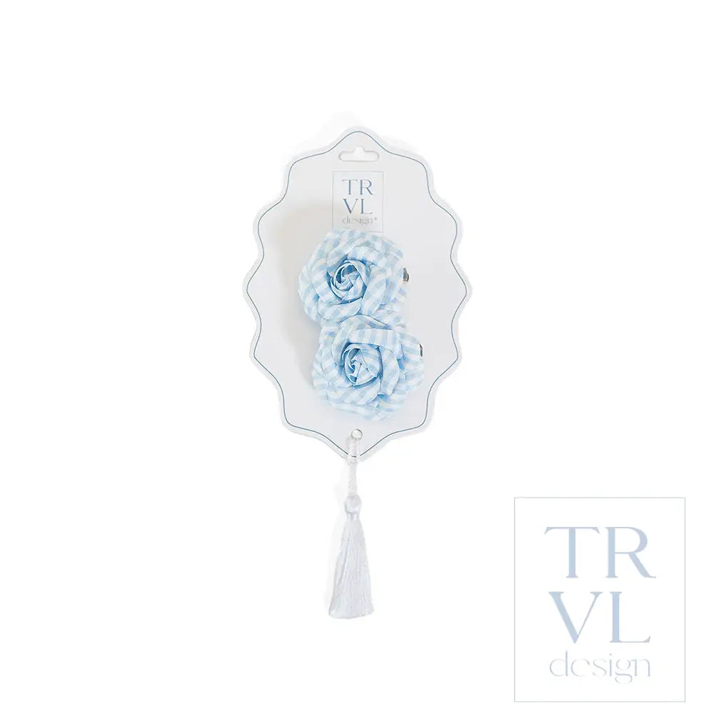 Signature Hair Accessories - Flower Clip Set 2 - Pre pack 2 - Gingham Mist - Hair Accessories