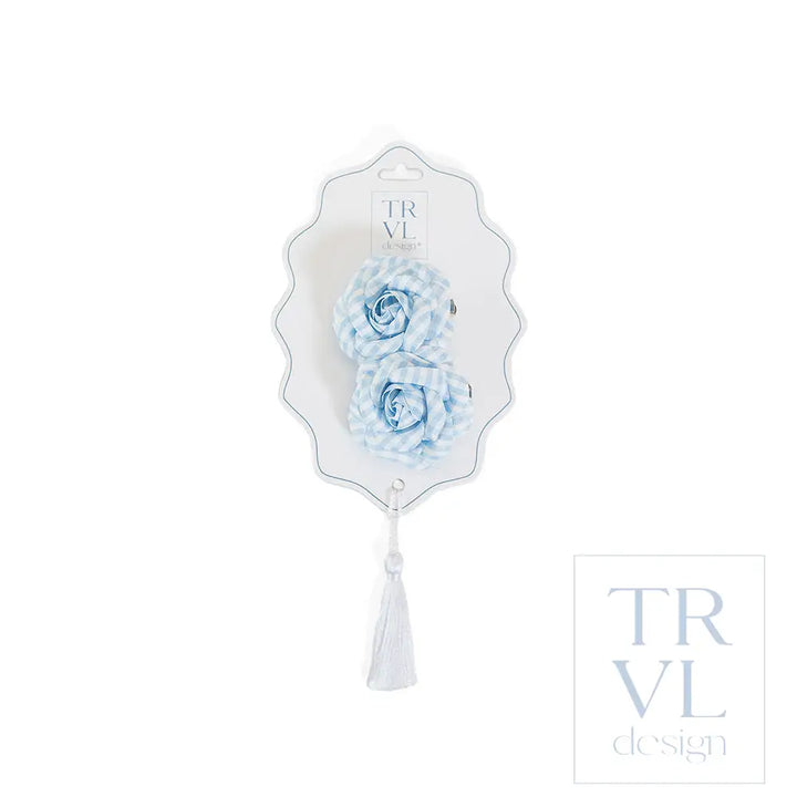 Signature Hair Accessories - Flower Clip Set 2 - Pre pack 2 - Gingham Mist - Hair Accessories