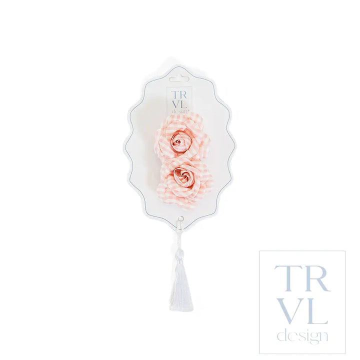 Signature Hair Accessories - Flower Clip Set 2 - Pre pack 2 - Gingham Taffy - Hair Accessories