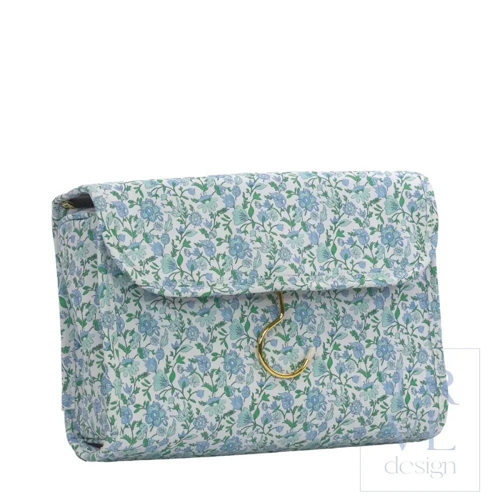 Hanging Toiletry Case - Hamptons Floral with Chambray Pinstripe Liner - Cosmetic & Toiletry Bags