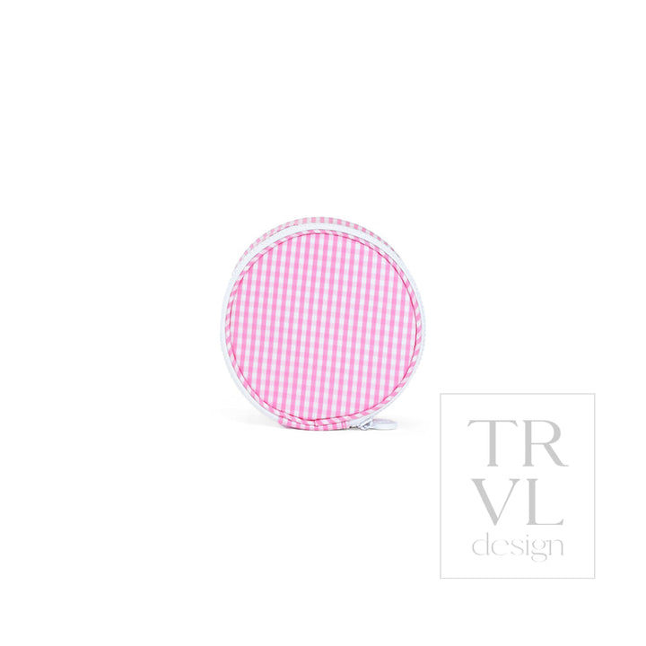 JEWEL ROUND CASE - GINGHAM PINK - Jewelry Holders