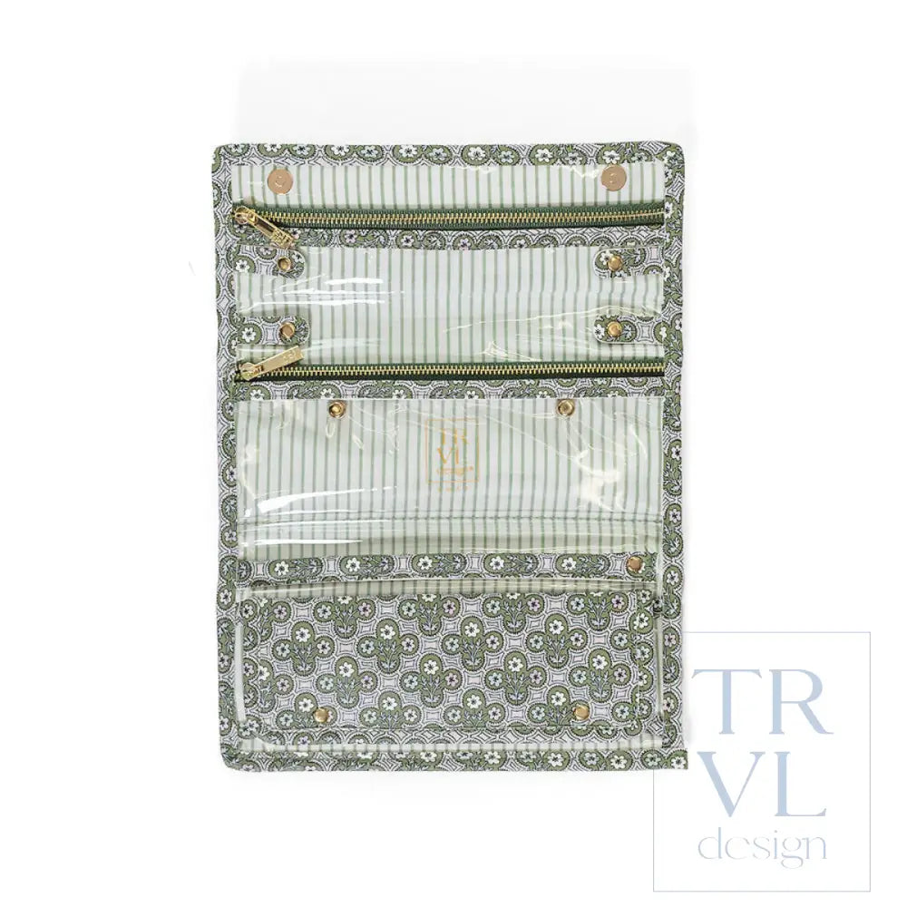 LUXE JEWELRY WALLET - SURREY with Green Pinstripe Liner - Jewelry Holders