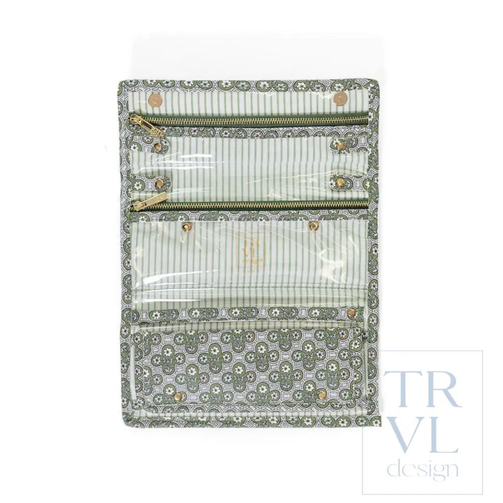 LUXE JEWELRY WALLET - SURREY with Green Pinstripe Liner - Jewelry Holders