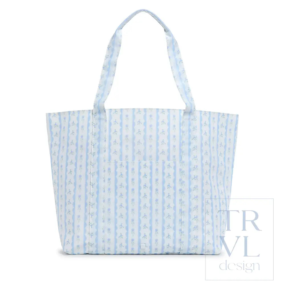 Jumbo Tote + Bundle Up Set - Ribbon Floral Blue *2 PC SET - Tote Bags