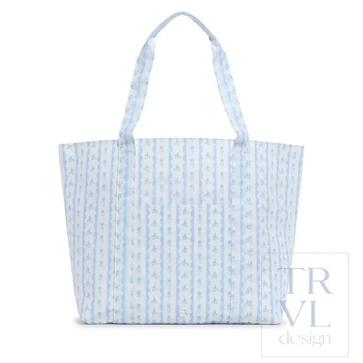 Jumbo Tote + Bundle Up Set - Ribbon Floral Blue *2 PC SET - Tote Bags