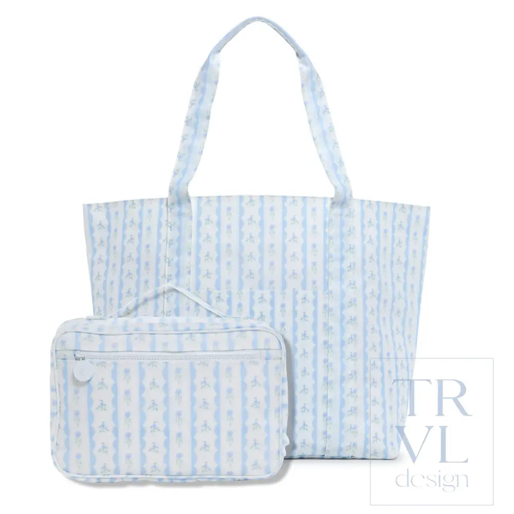 Jumbo Tote + Bundle Up Set - Ribbon Floral Blue - Tote Bags