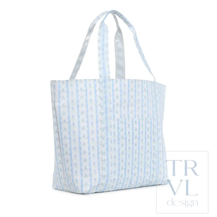 Jumbo Tote + Bundle Up Set - Ribbon Floral Blue - Tote Bags