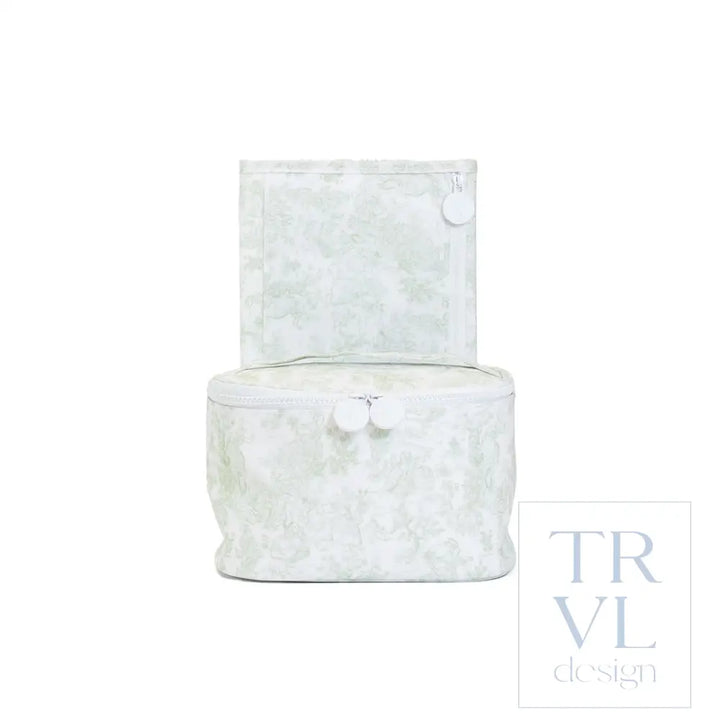 Kit Case Bundle - Bunny Toile Green - Cosmetic & Toiletry Bags