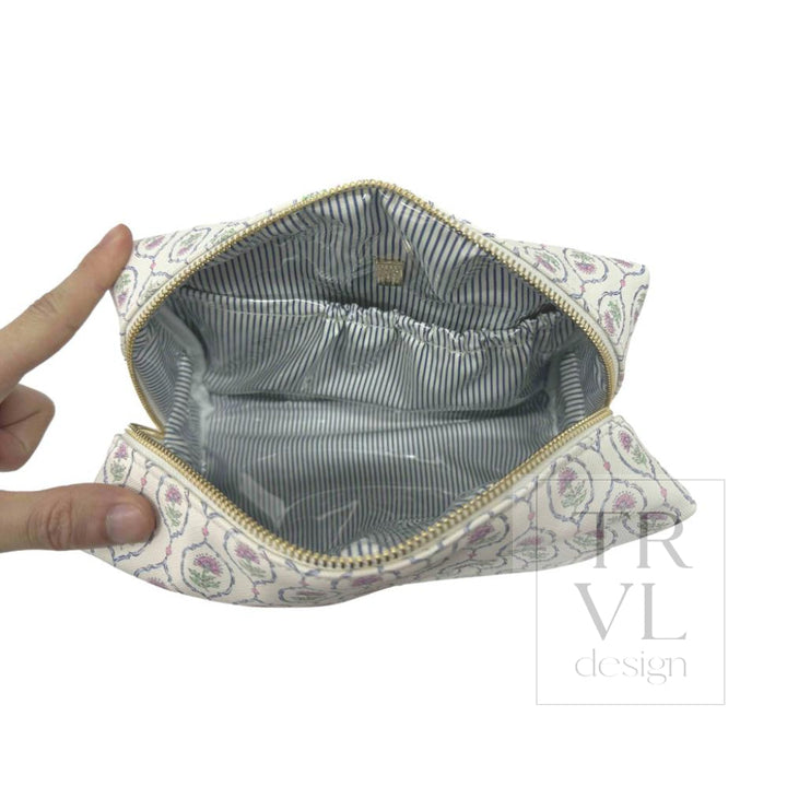 Luxe Cosmetic Bag Antibes Everyday With Navy Pinstripe Liner *New! Cosmetic Bags