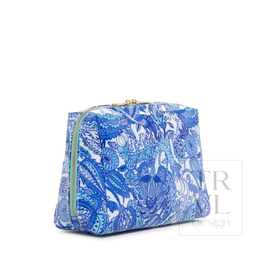 Luxe Gloss Double Zip Lg - Blue Paisley Cosmetic &amp; Toiletry Bags