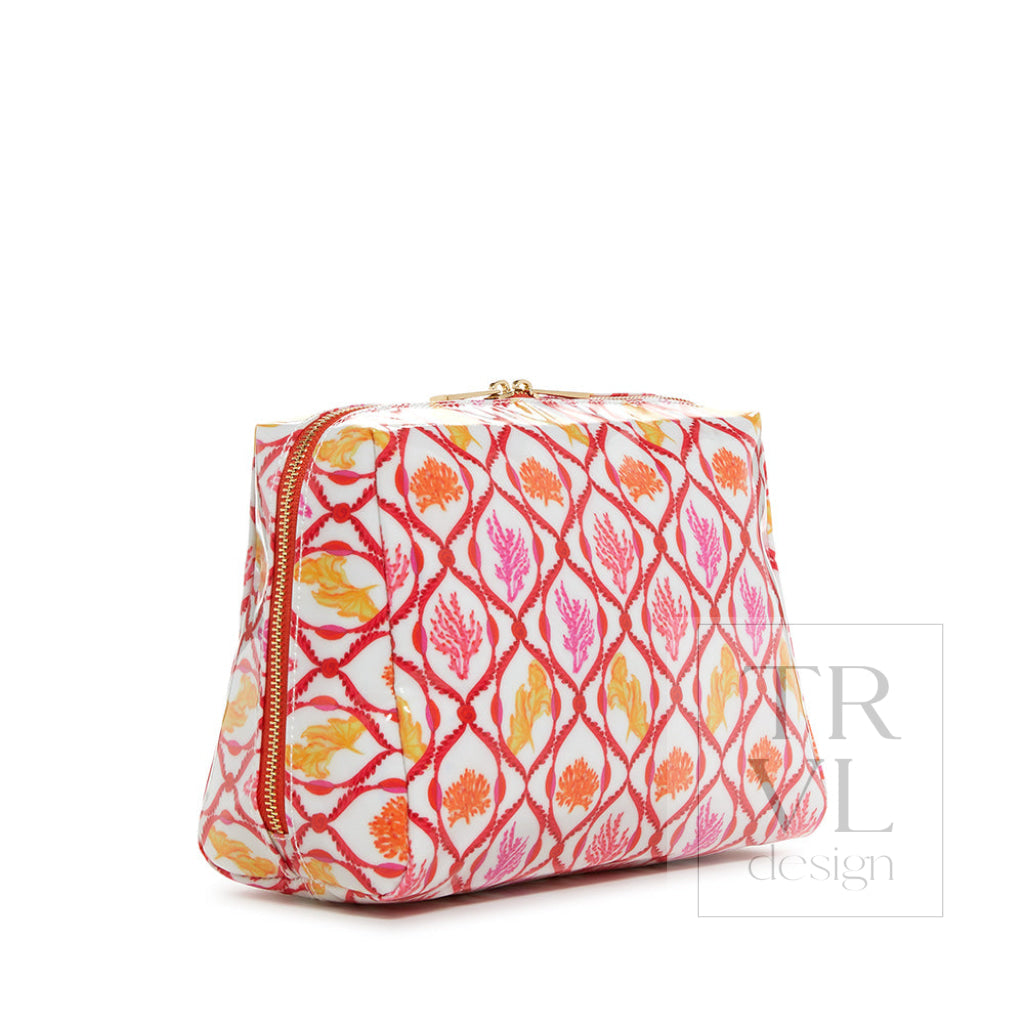 Luxe Gloss Double Zip Lg - Red Coral Cosmetic &amp; Toiletry Bags
