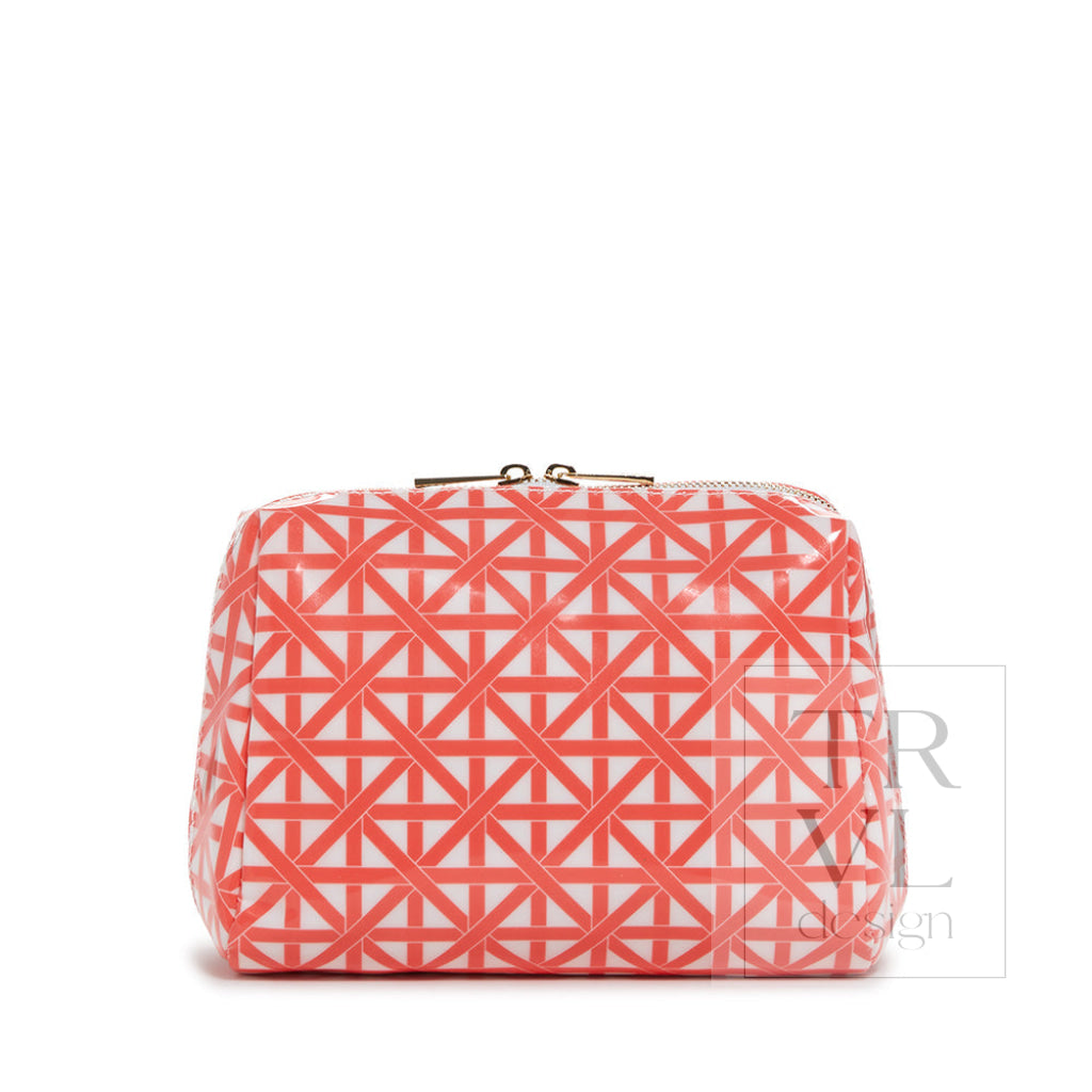 Luxe Gloss Double Zip Med - Trellis Coral Cosmetic & Toiletry Bags