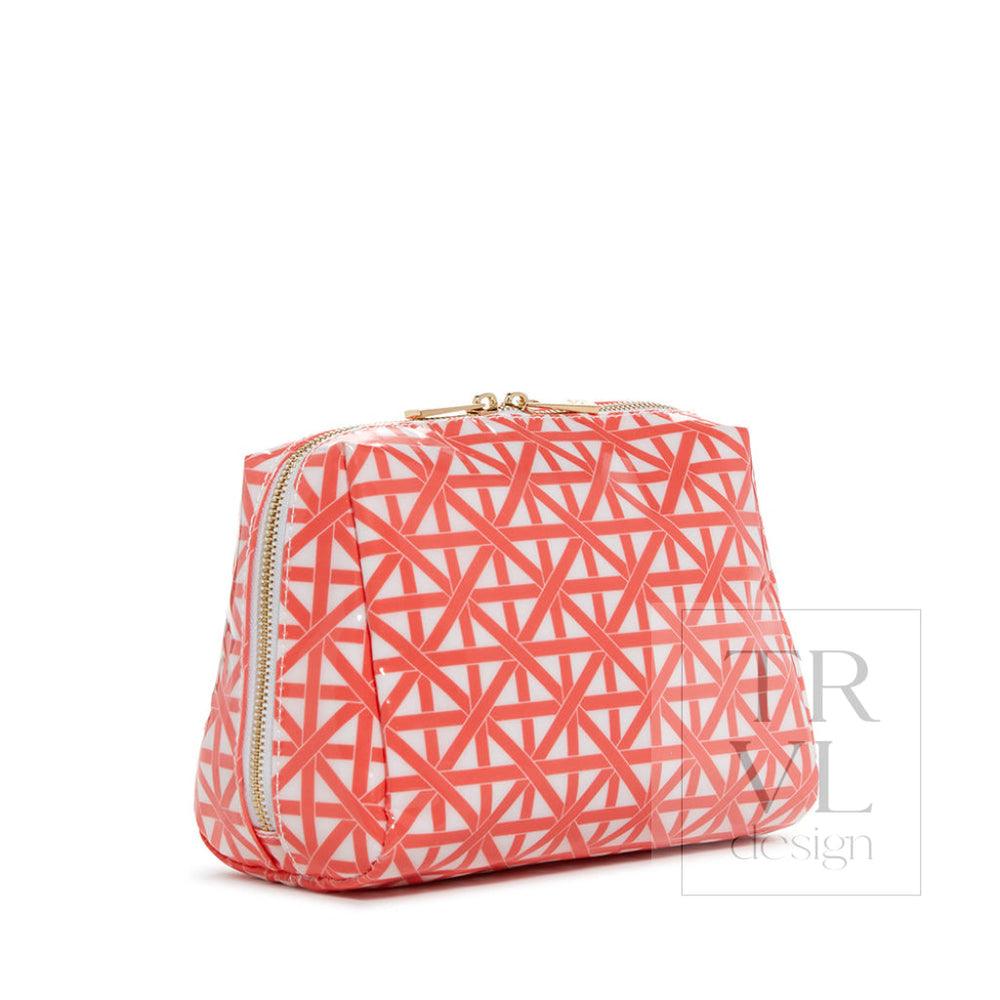 Luxe Gloss Double Zip Med - Trellis Coral Cosmetic & Toiletry Bags