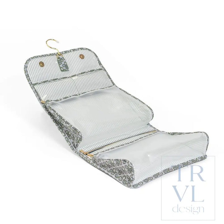 LUXE Hanging Toiletry Case SURREY with Green Pinstripe Liner - Cosmetic &amp; Toiletry Bags