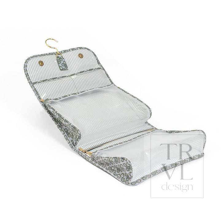 LUXE Hanging Toiletry Case SURREY with Green Pinstripe Liner - Cosmetic &amp; Toiletry Bags