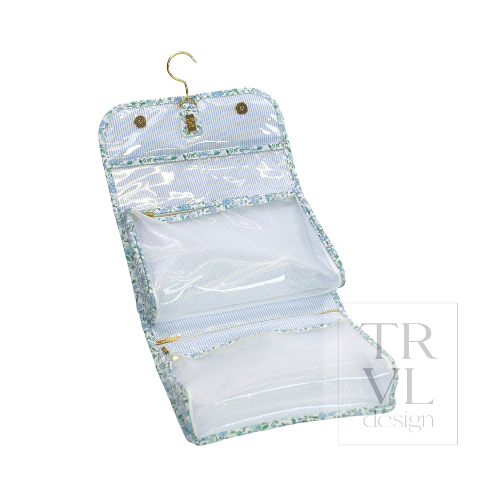 LUXE Hanging Toiletry HAMPTONS FLORAL with Chambray Pinstripe Liner - Cosmetic &amp; Toiletry Bags