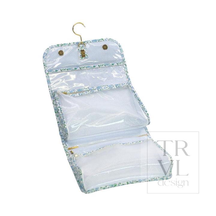 LUXE Hanging Toiletry HAMPTONS FLORAL with Chambray Pinstripe Liner - Cosmetic &amp; Toiletry Bags