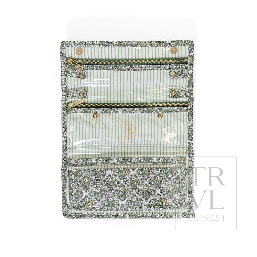 LUXE JEWELRY WALLET - SURREY with Green Pinstripe Liner - Jewelry Holders
