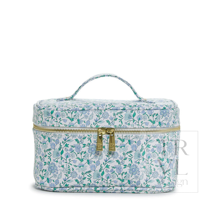 LUXE TRAIN 2 - Cosmetic Case HAMPTONS FLORAL with Chambray Pinstripe Liner - Cosmetic &amp; Toiletry Bags