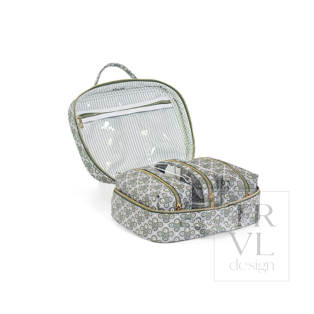 LUXE TRVL 2 Cosmetic Toiletry Case - SURREY with Green Pinstripe Liner - Cosmetic &amp; Toiletry Bags
