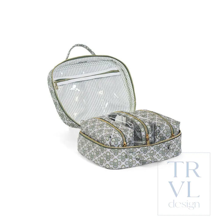 LUXE TRVL 2 Cosmetic Toiletry Case - SURREY with Green Pinstripe Liner - Cosmetic &amp; Toiletry Bags